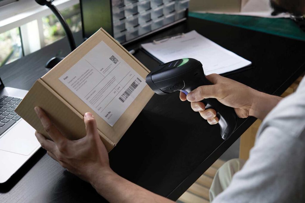 A handheld barcode scanner