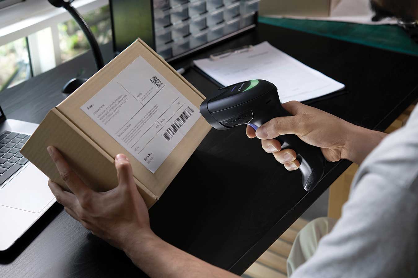 A handheld barcode scanner