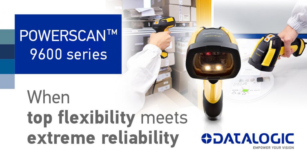 Graphic with information about the Datalogic Powerscan 9600 series