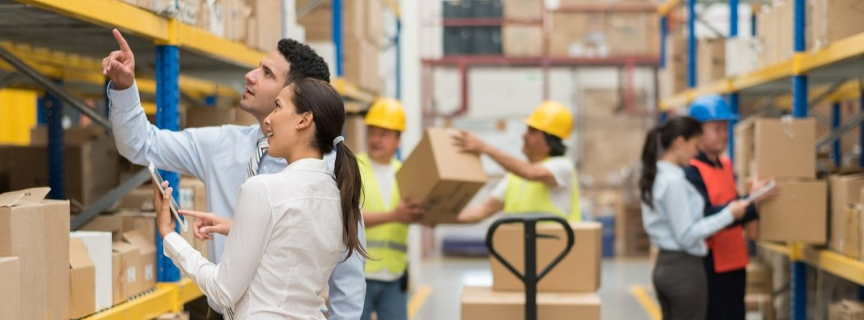 Two warehouse consultants examining a warehouse