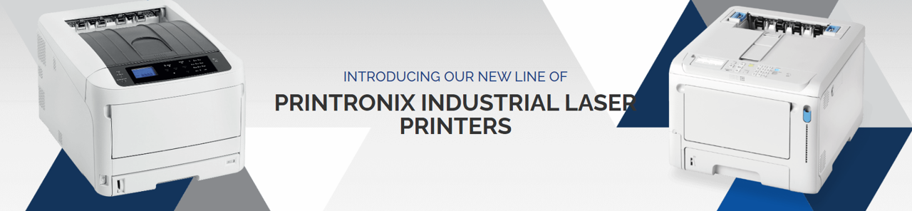 A banner with the TSC Printronix industrial laser printers