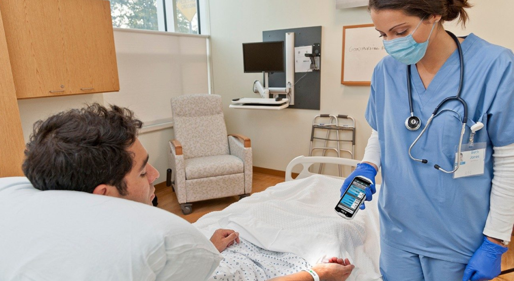 A doctor using a healthcare smartphone