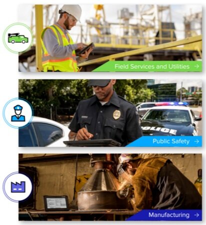 A range of images of workers using tablets