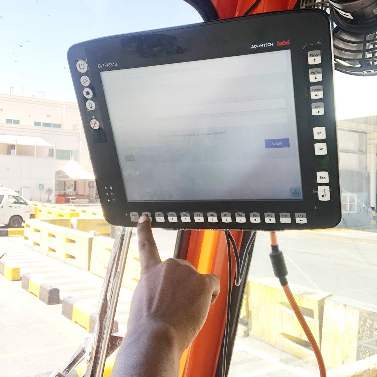 A vehicle mounted terminal in use.