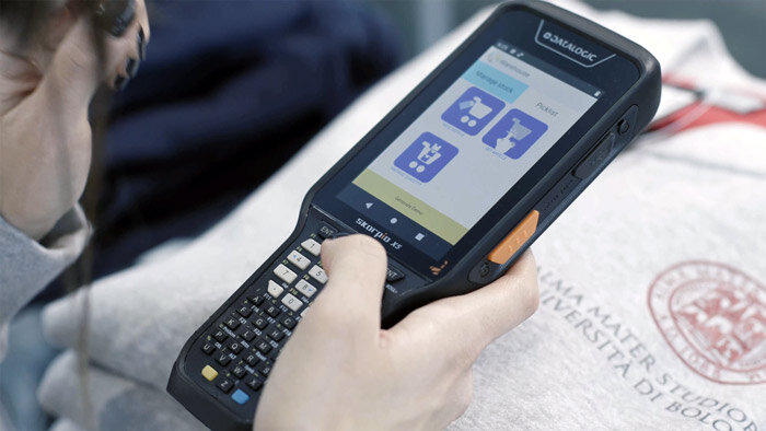 Someone using a Datalogic rugged computer