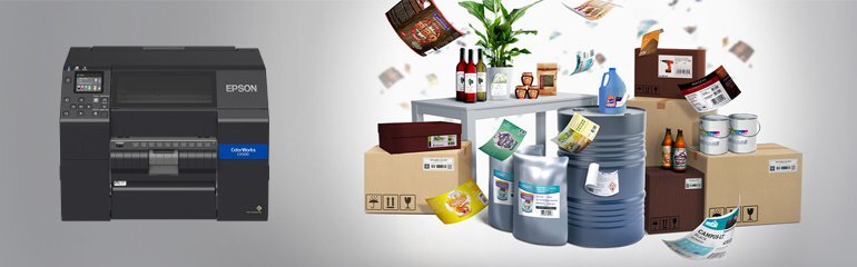 An EPSON printer next to a pile of goods