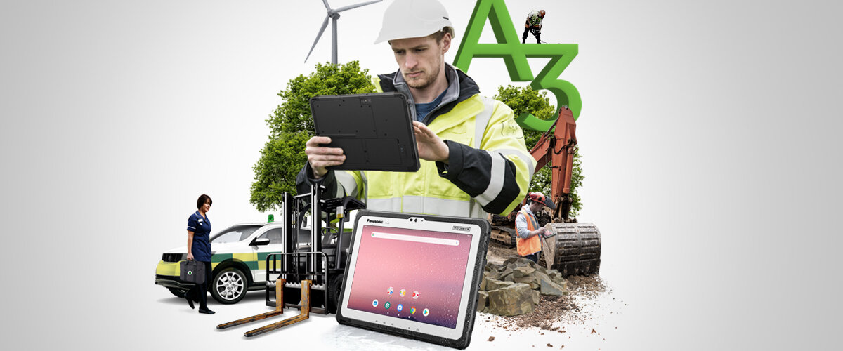 Someone using a rugged Panasonic tablet