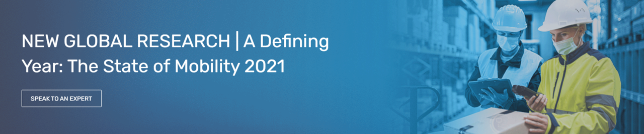 A graphic banner showing SOTI's 2021 report