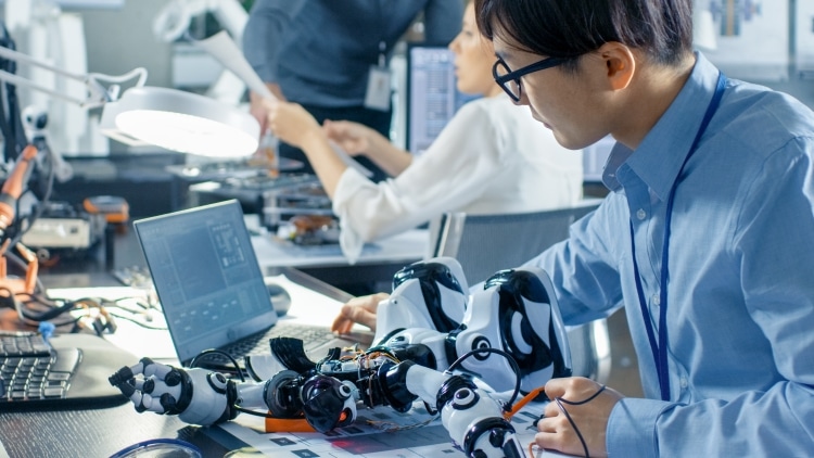 Someone working on a robot