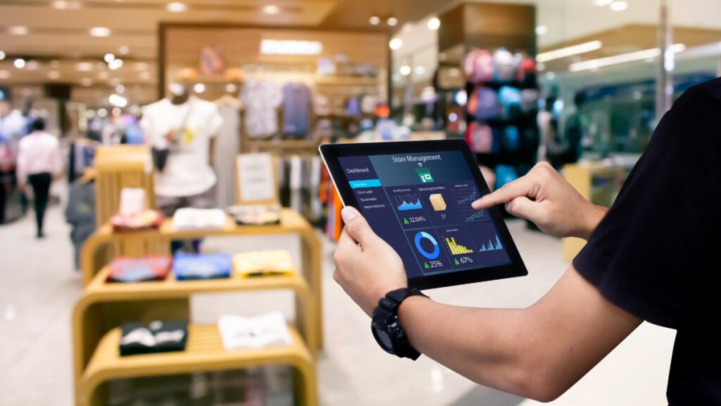 Someone using a tablet in a retail store