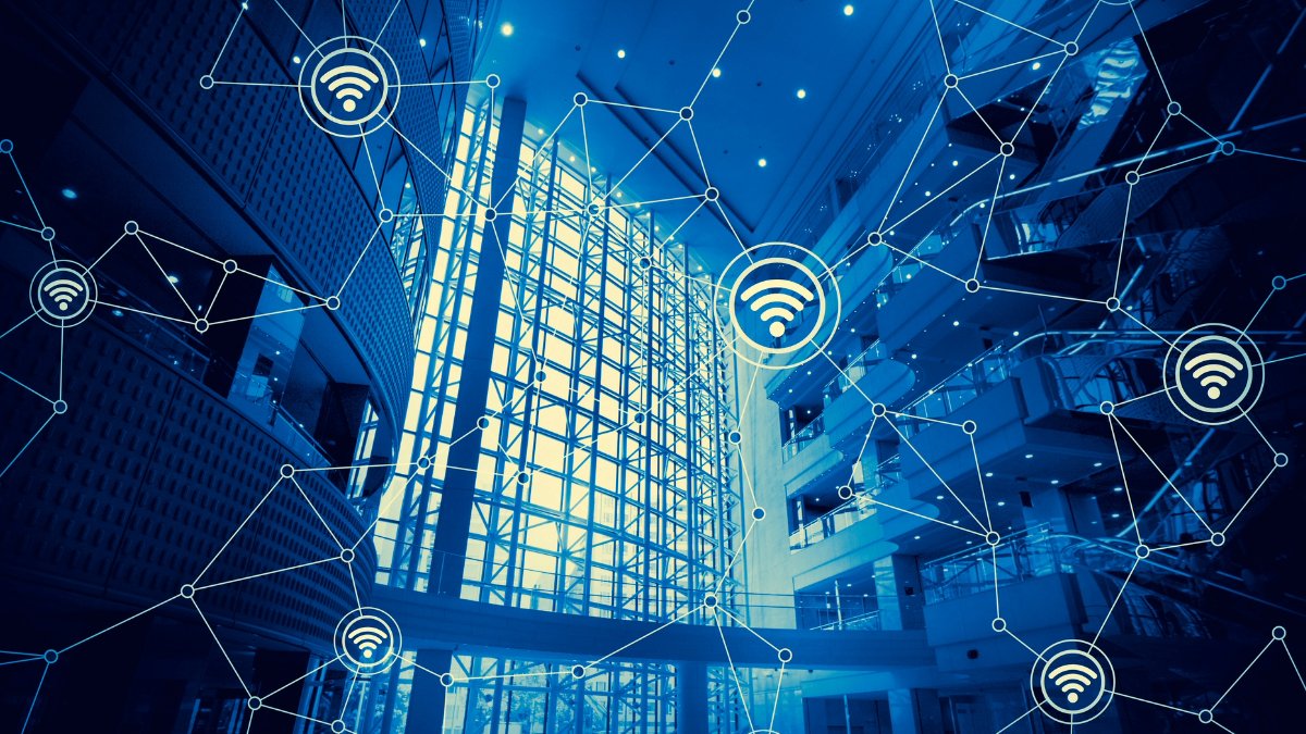 Various wireless icons across an office building