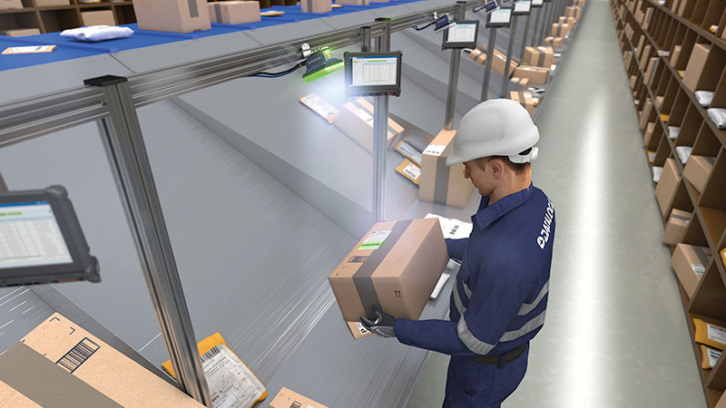 A digitally rendered warehouse worker with a Datalogic branded top