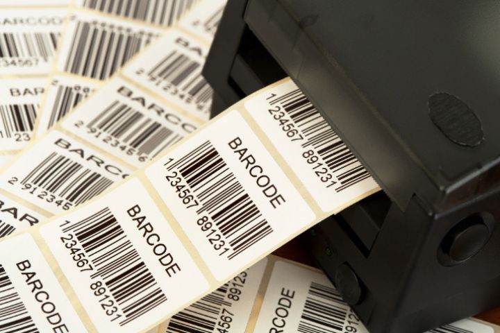 A barcode printer in use