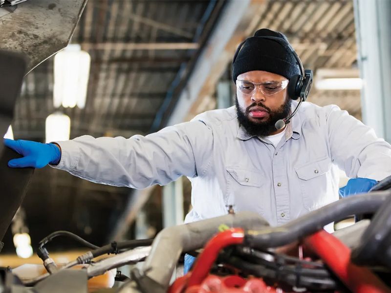 A technician using voice-directed technology.
