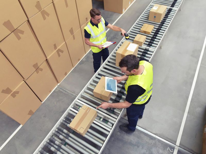 People going through parcels.
